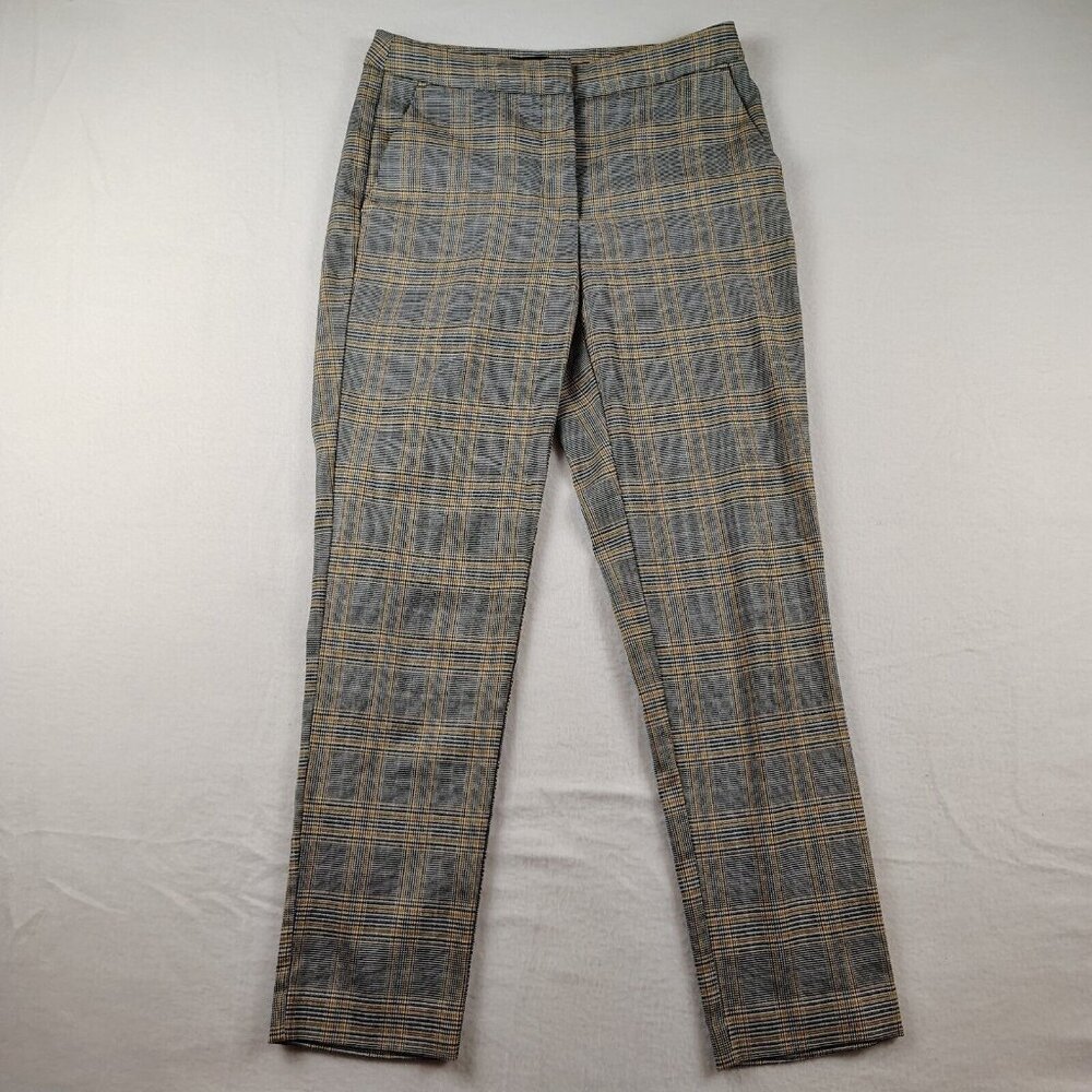 Zara Black White Yellow Plaid Houndstooth Trouser Pants Sz Small